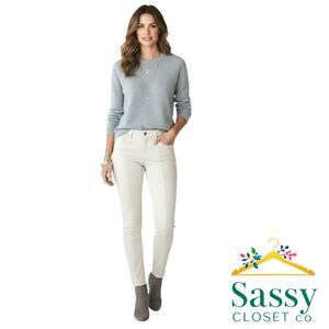 MICHAEL KORS Cream Skinny Jeans 8 Gunmetal Hardware Stretch Denim EUC